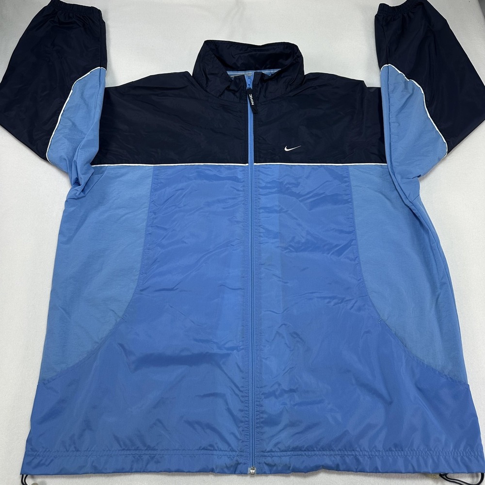 Nike Jacket Mens 2XL Blue Colorblock Full Zip Windbreaker Lightweight Nylon Y2K
